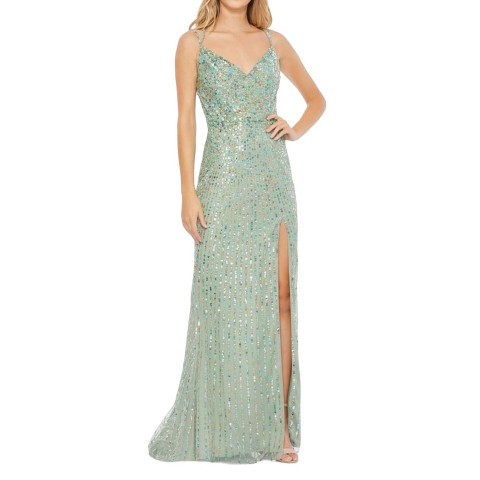 Nwot Mac Duggal Sequin Sleeveless Gown Sz 6 In Sage 10702